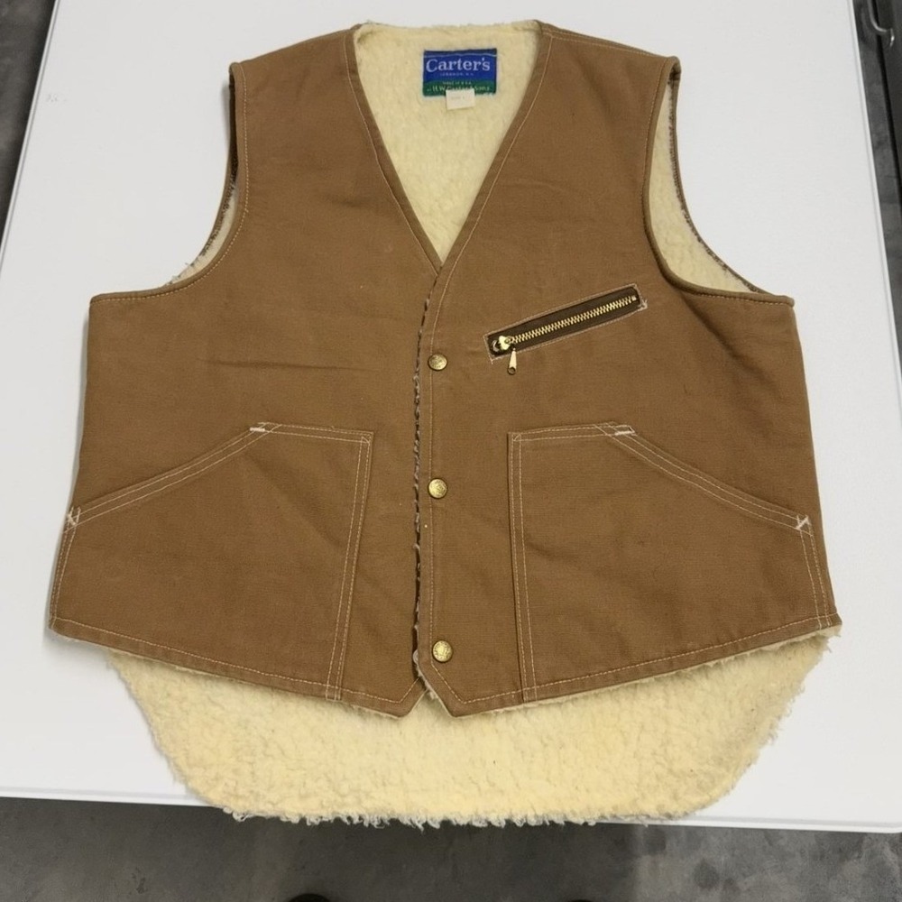 Vintage 50s Carters carhartt style Brown Duck Canvas Sherpa Lined Workwear Vest
